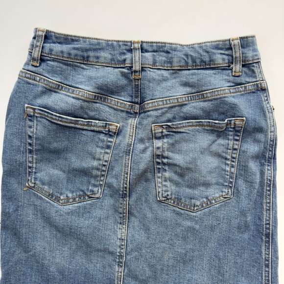 ZARA Denim Maxi Skirt Blue with Slit, Raw Edge Hem in Back in Size Medium - Picture 9 of 12
